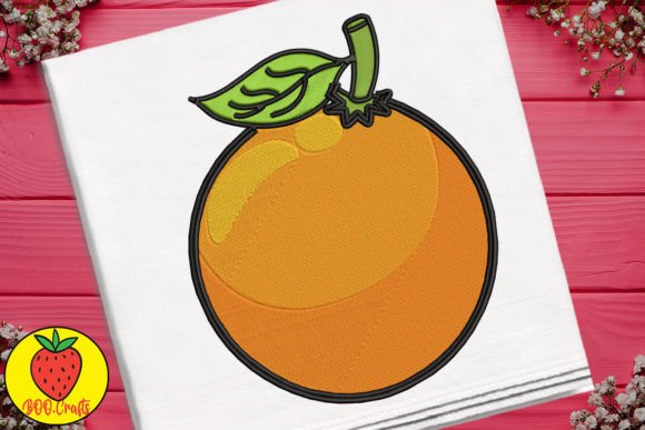 Cute Orange and Leaves Embroidery Design